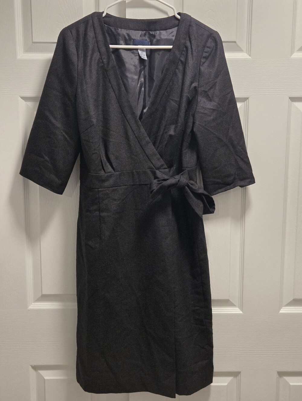 J. Crew Classic Charcoal Gray Wrap Dress with Waist Tie Size 8